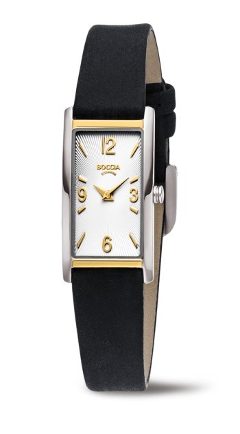 Boccia Damen Armbanduhr Style 3366-02 Titan bicolor Lederband schwarz