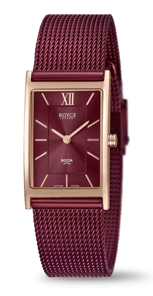 Boccia Damen Armbanduhr Royce 3285-10 Titan roségold IP Edelstahlmilanaiseband rot