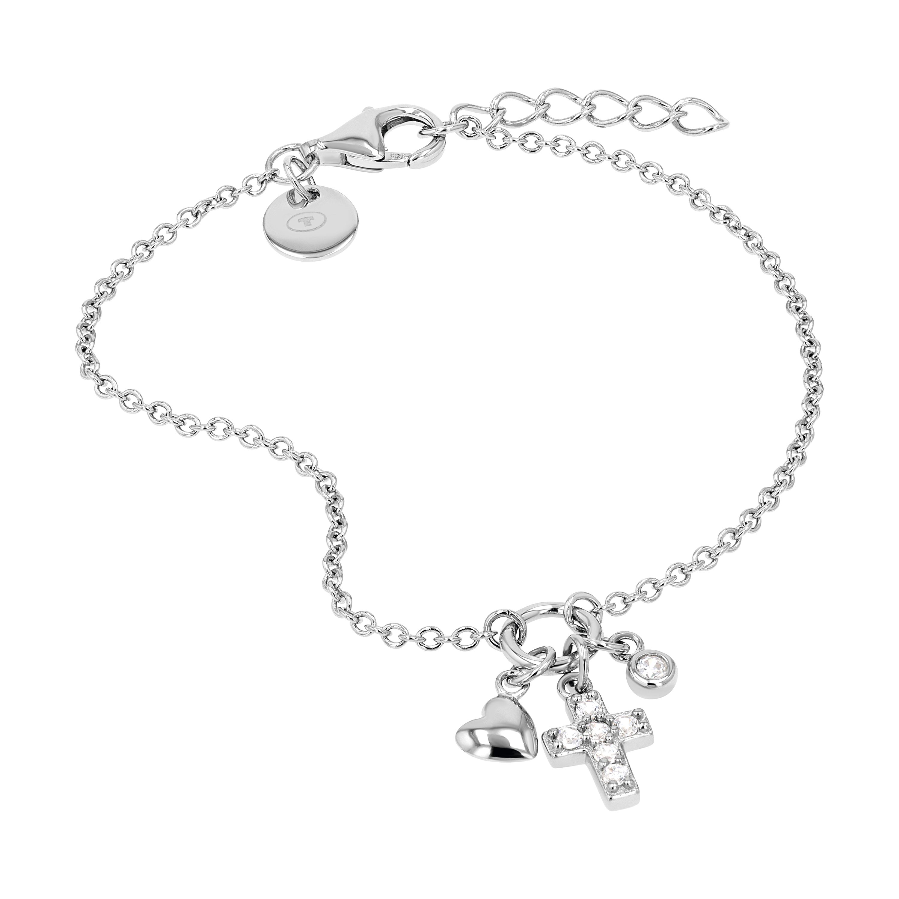 Tom Tailor Mädchen Armband Kreuz und Herz 2101382 Silber 925 synth. Zirkonia