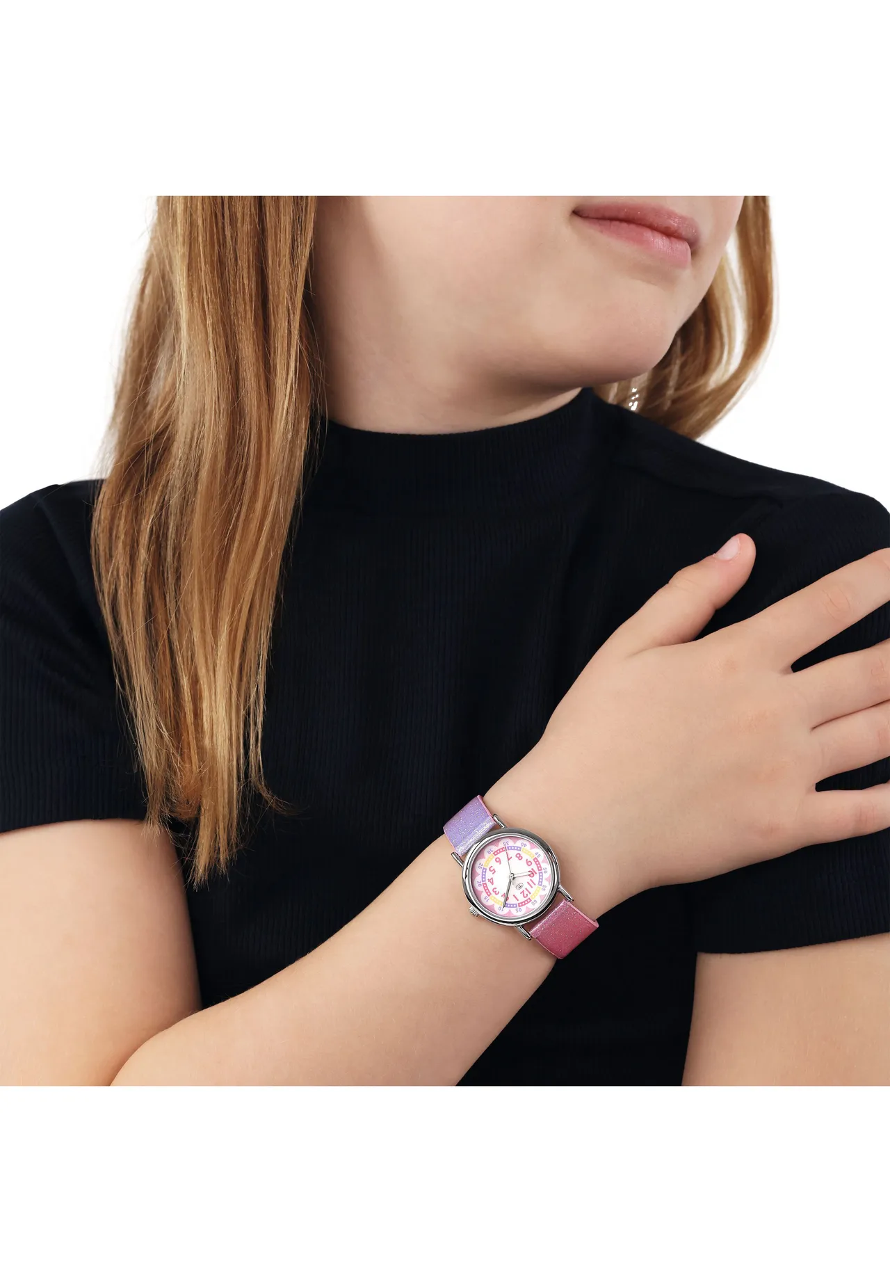 Tom Tailor Mädchen Armbanduhr 2100707 Kunstlederband glitzer rosa violett