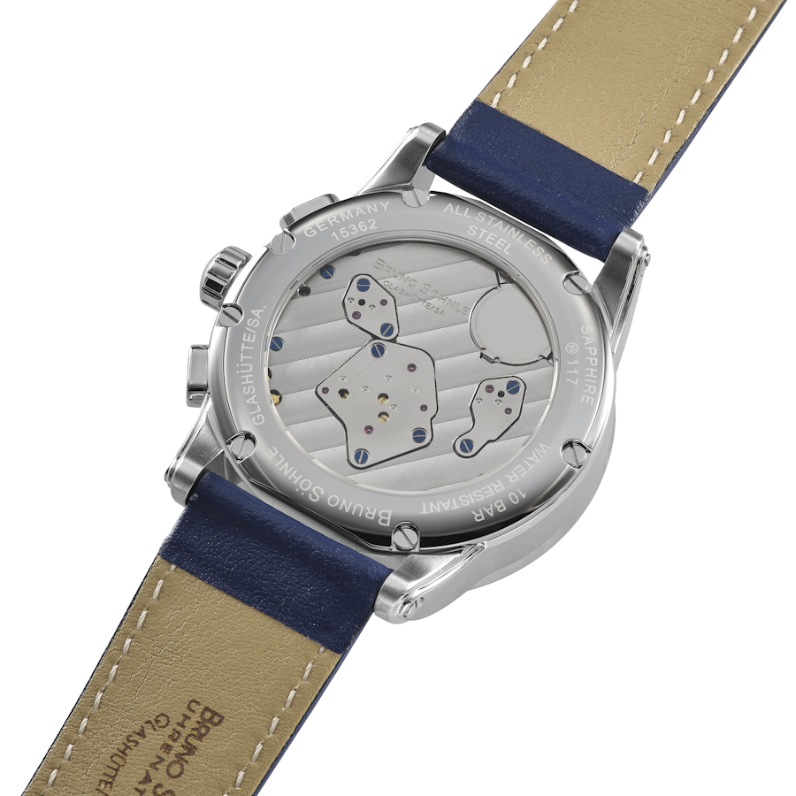 Bruno Söhnle Herren Armbanduhr 17-13117-341 Grandioso Chronograph Edelstahl Lederband blau