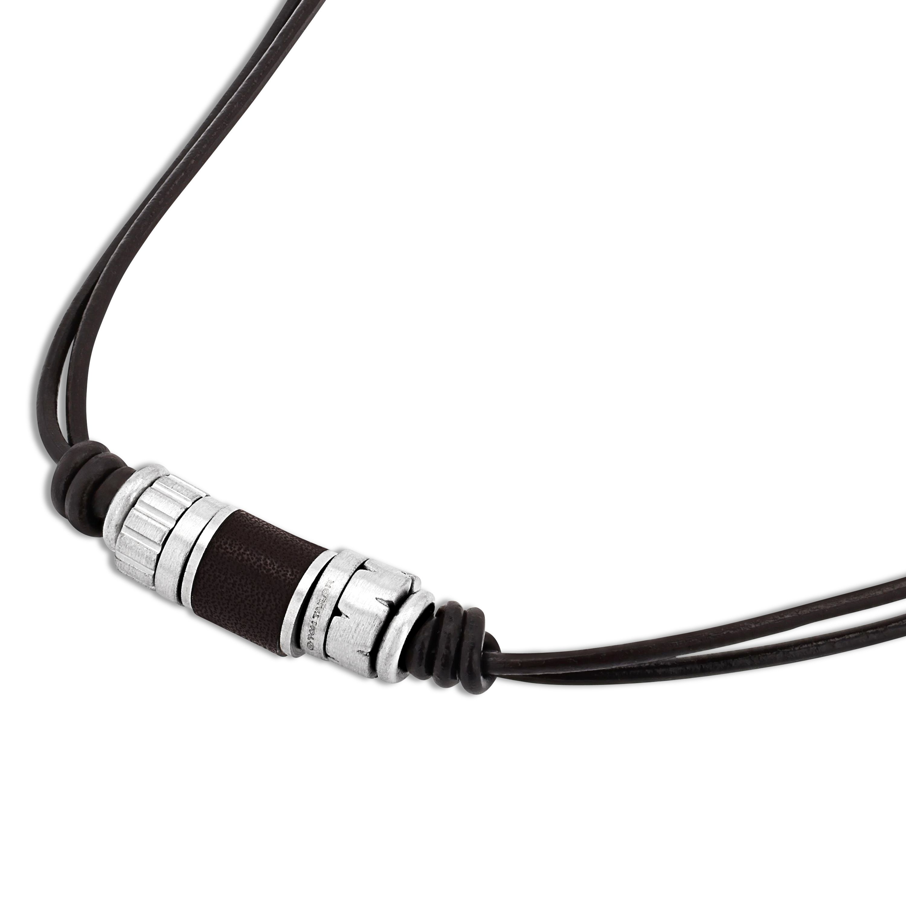 Tom Tailor Herren Halskette 2101413 Leder dunkelbraun mit Edelstahlbeads
