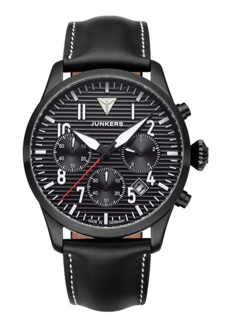 Junkers Herren Armbanduhr 9.56.01.02 Flieger Chronograph Lederband schwarz