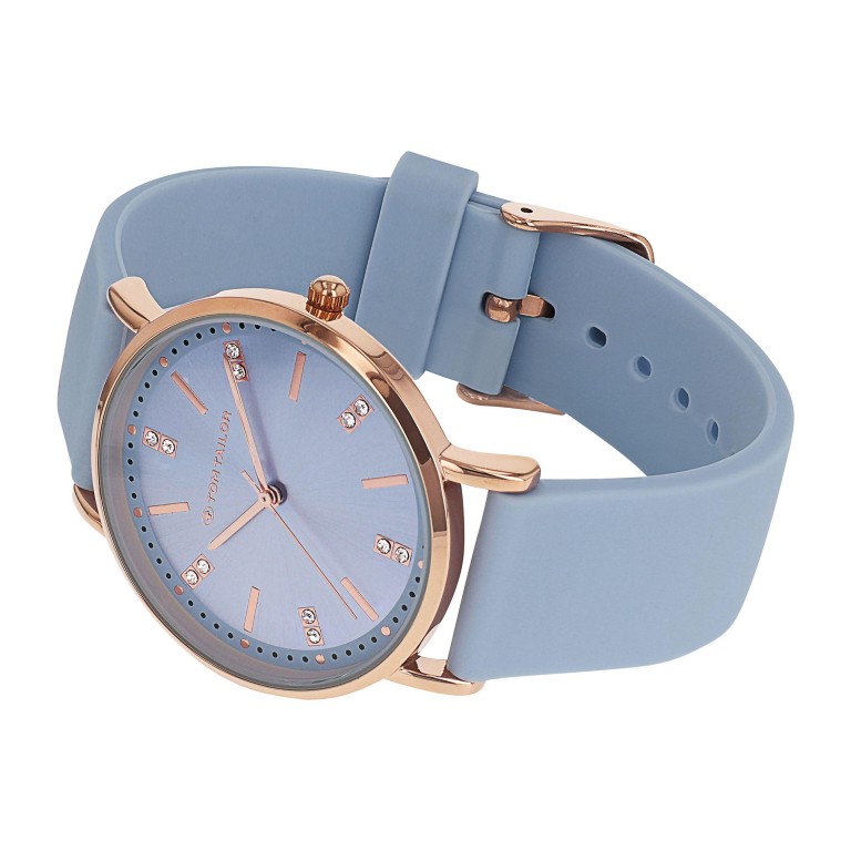Tom Tailor Damen Armbanduhr 2100502 Roségold IP Silikonband hellblau
