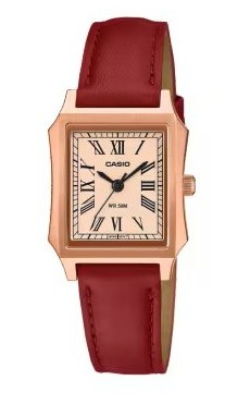 Casio Damen Armbanduhr LTP-B190RGL-4BVER analog Edelstahl roségold IP Lederband rot
