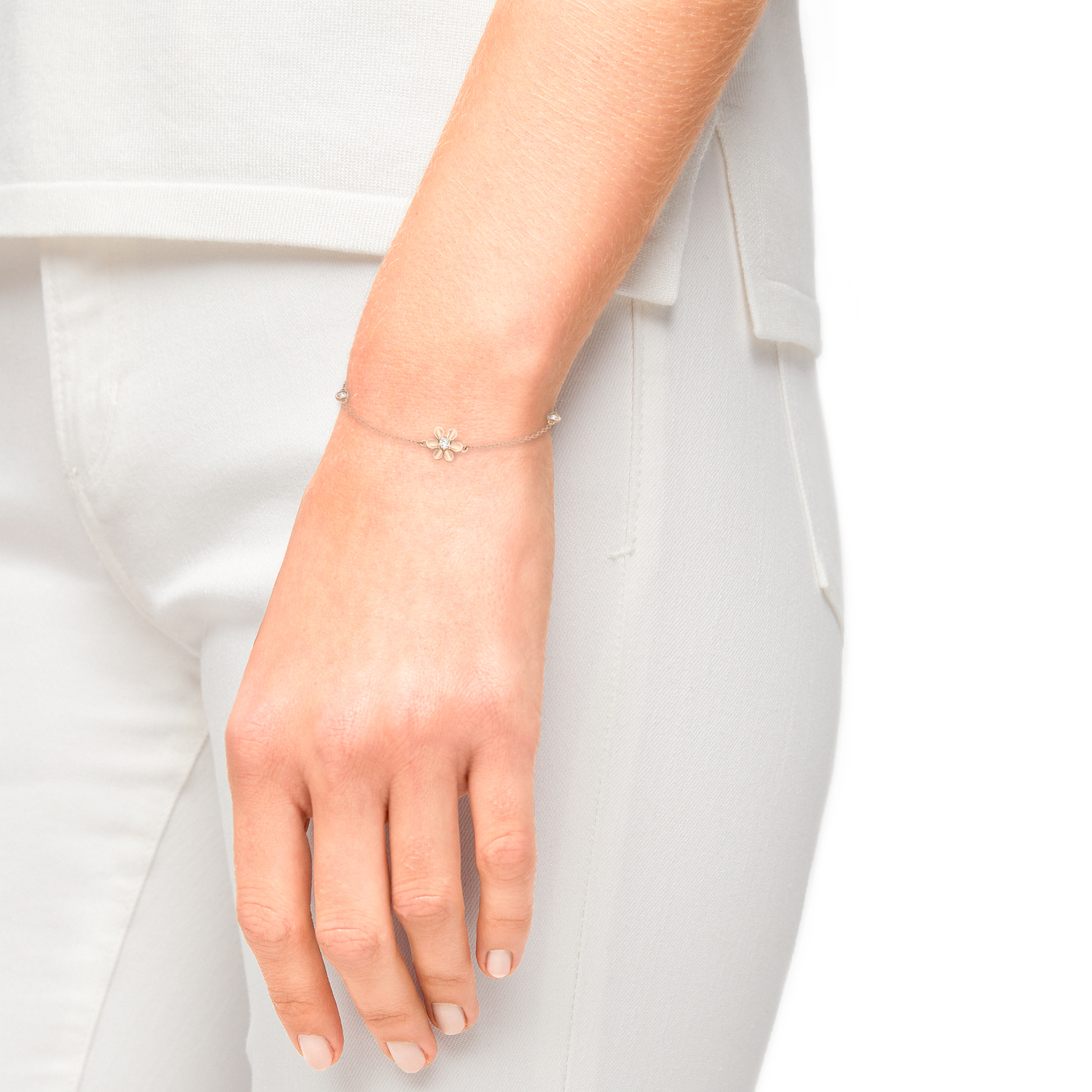 s.Oliver Damen Armband 2035513 mit Blume Zirkonia Silber rosévergoldet