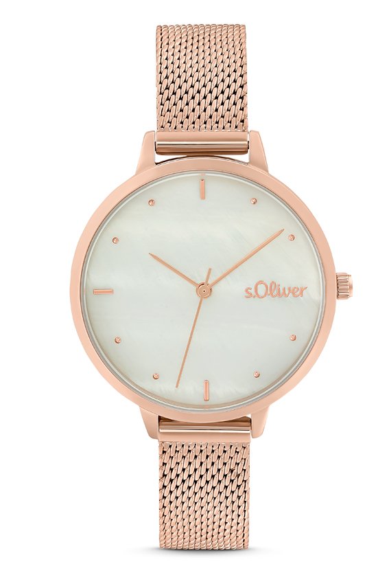 s.Oliver Damen Armbanduhr 2033511 Edelstahl Milanaiseband roségold IP
