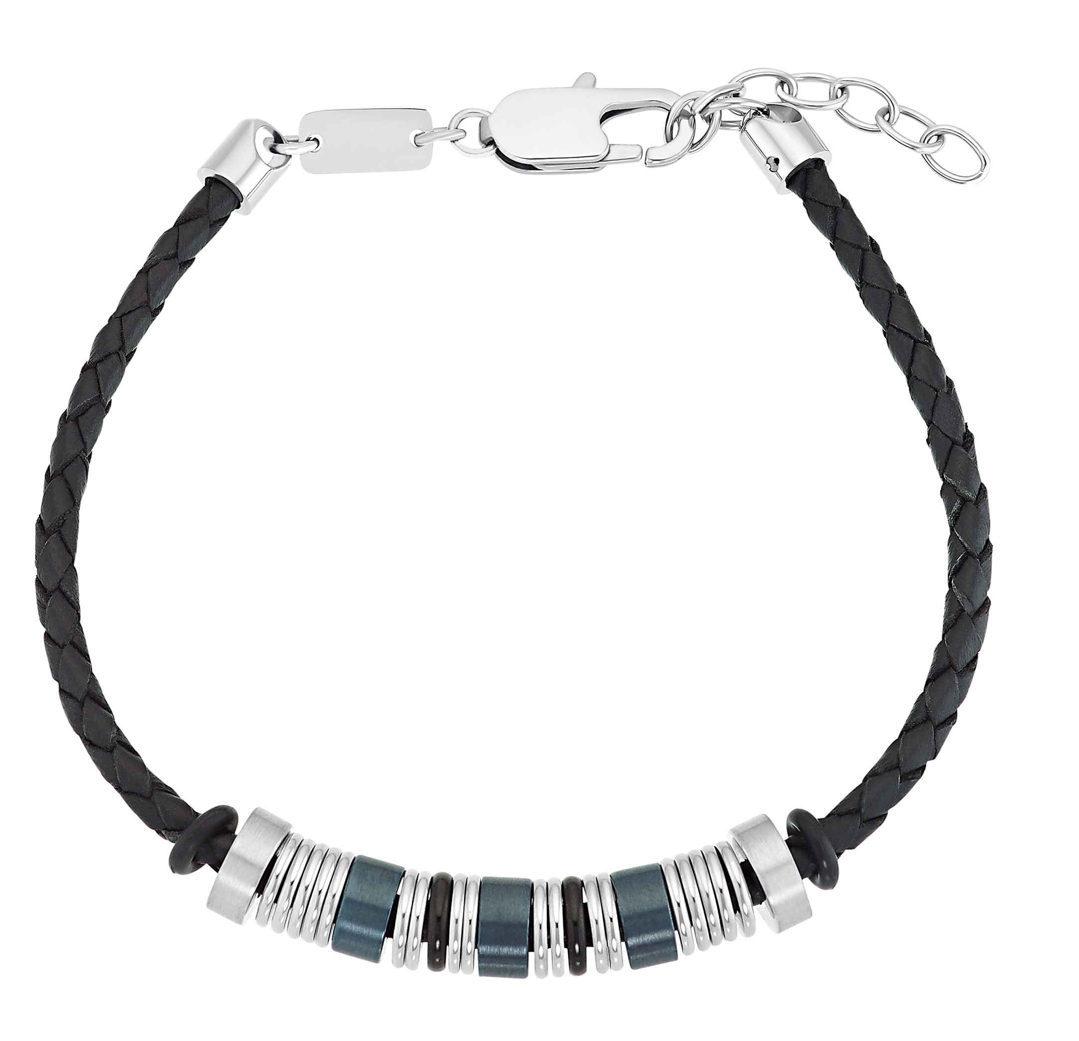 s.Oliver Herren Armband 2031565 Leder schwarz Edelstahlbeads blau