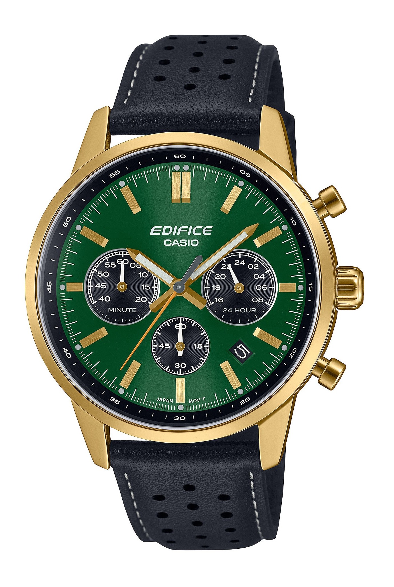 Casio Herren Armbanduhr Edifice EFR-575CL-3AEF Chronograph Edelstahl gold IP Lederband schwarz