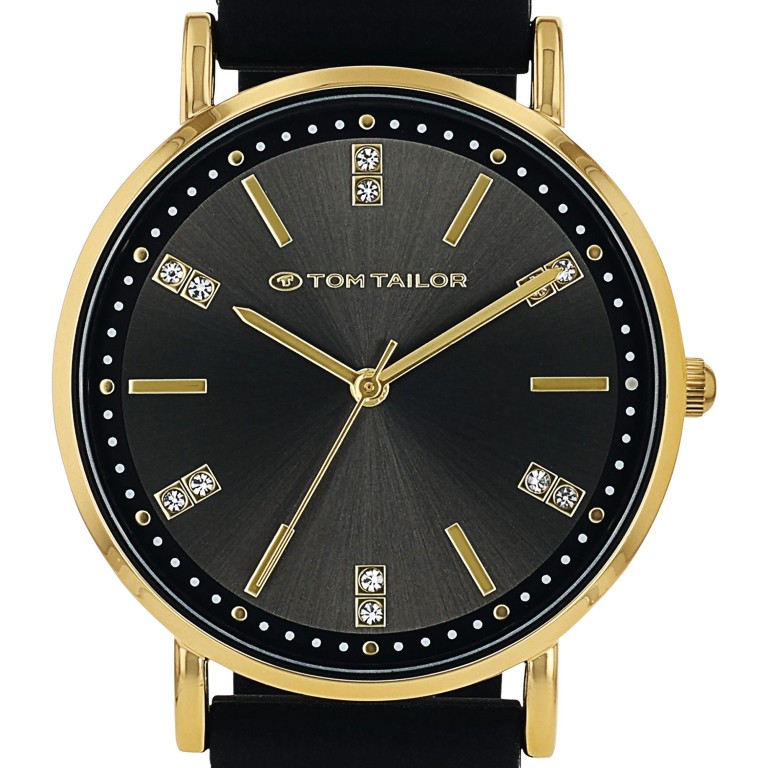 Tom Tailor Damen Armbanduhr 2100501 Gelbgold IP Silikonband schwarz