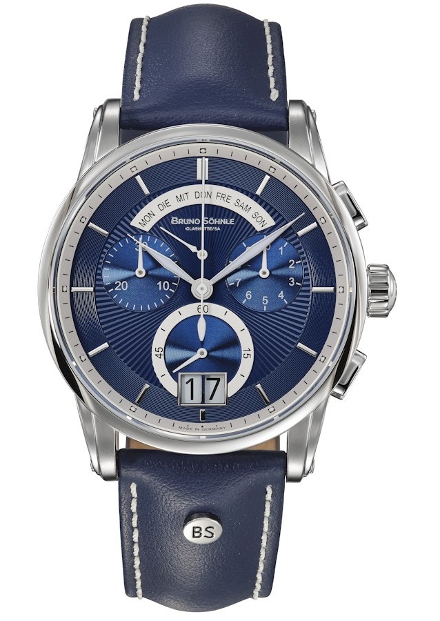 Bruno Söhnle Herren Armbanduhr 17-13117-341 Grandioso Chronograph Edelstahl Lederband blau