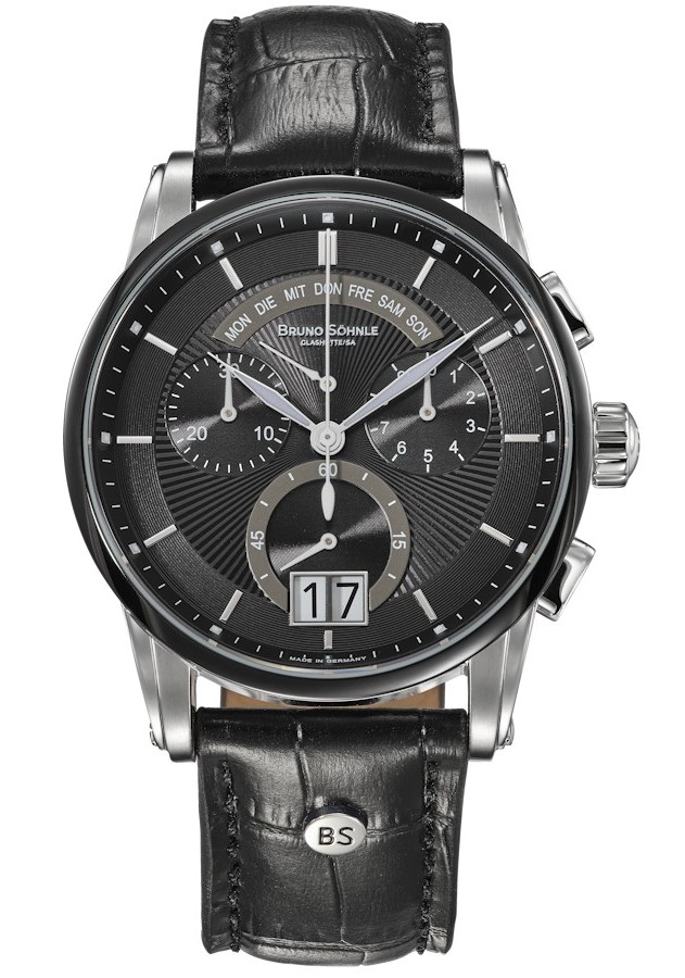 Bruno Söhnle Herren Armbanduhr 17-73117-741 Grandioso Chronograph Edelstahl Lederband schwarz
