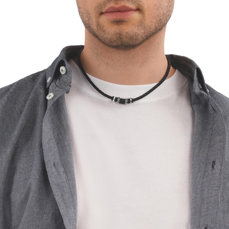 Tom Tailor Herren Halskette 2100700 Leder schwarz Edelstahl grau