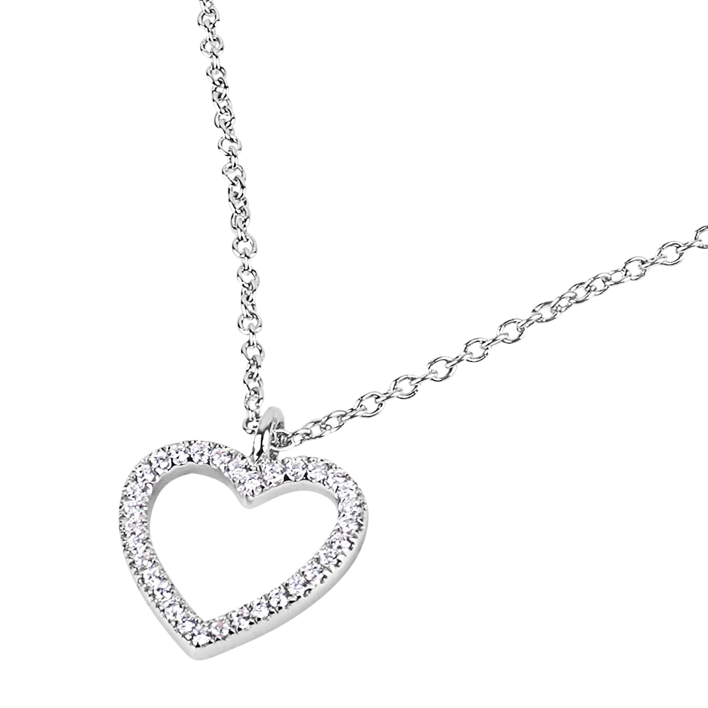 Tom Tailor Damen Halskette 2101258 mit Herz-Anhänger Silber 925 synth. Zirkonia