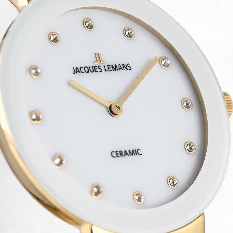 Jacques Lemans Damen Armbanduhr Monaco 42-7L Edelstahl IP Gold Keramik weiß