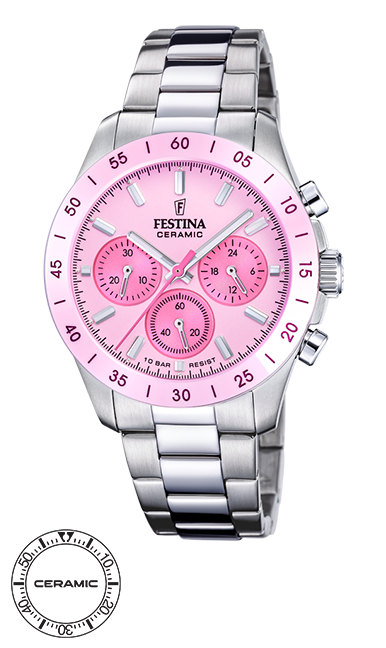Festina Damen Armbanduhr F20693/2 Chronograph Ceramic rosa