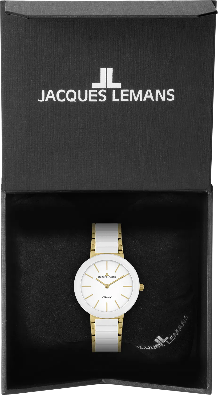 Jacques Lemans Damen Armbanduhr Monaco 42-7F Edelstahl IP Gold Keramik weiß