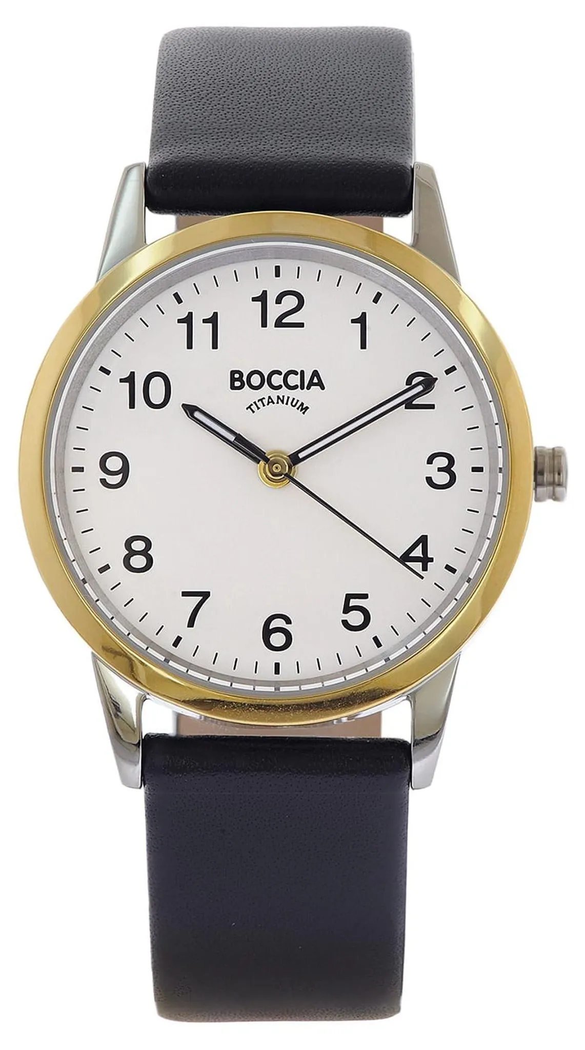 Boccia Damen Armbanduhr 3379-02 Classic Titan bicolor Lederband schwarz