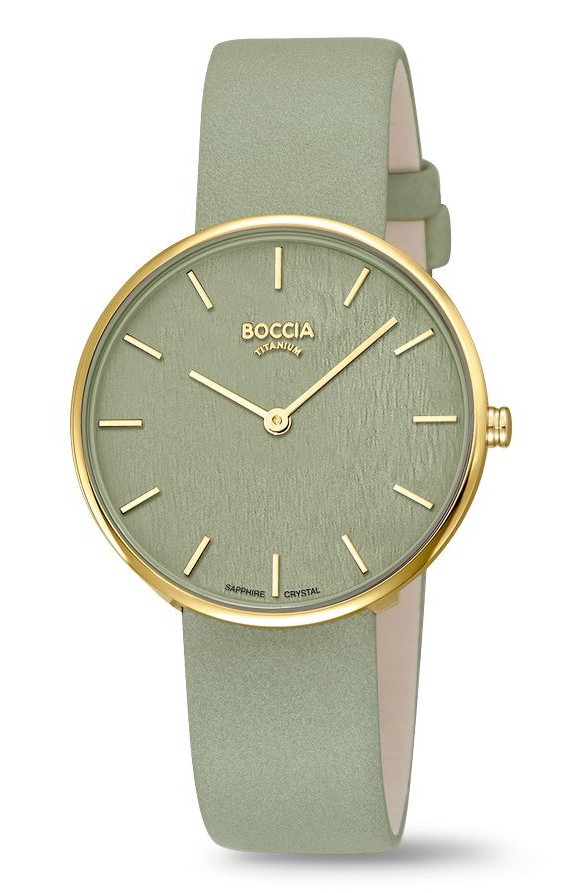 Boccia Damen Armbanduhr Style 3387-04 Titan goldplattiert Lederband lindgrün