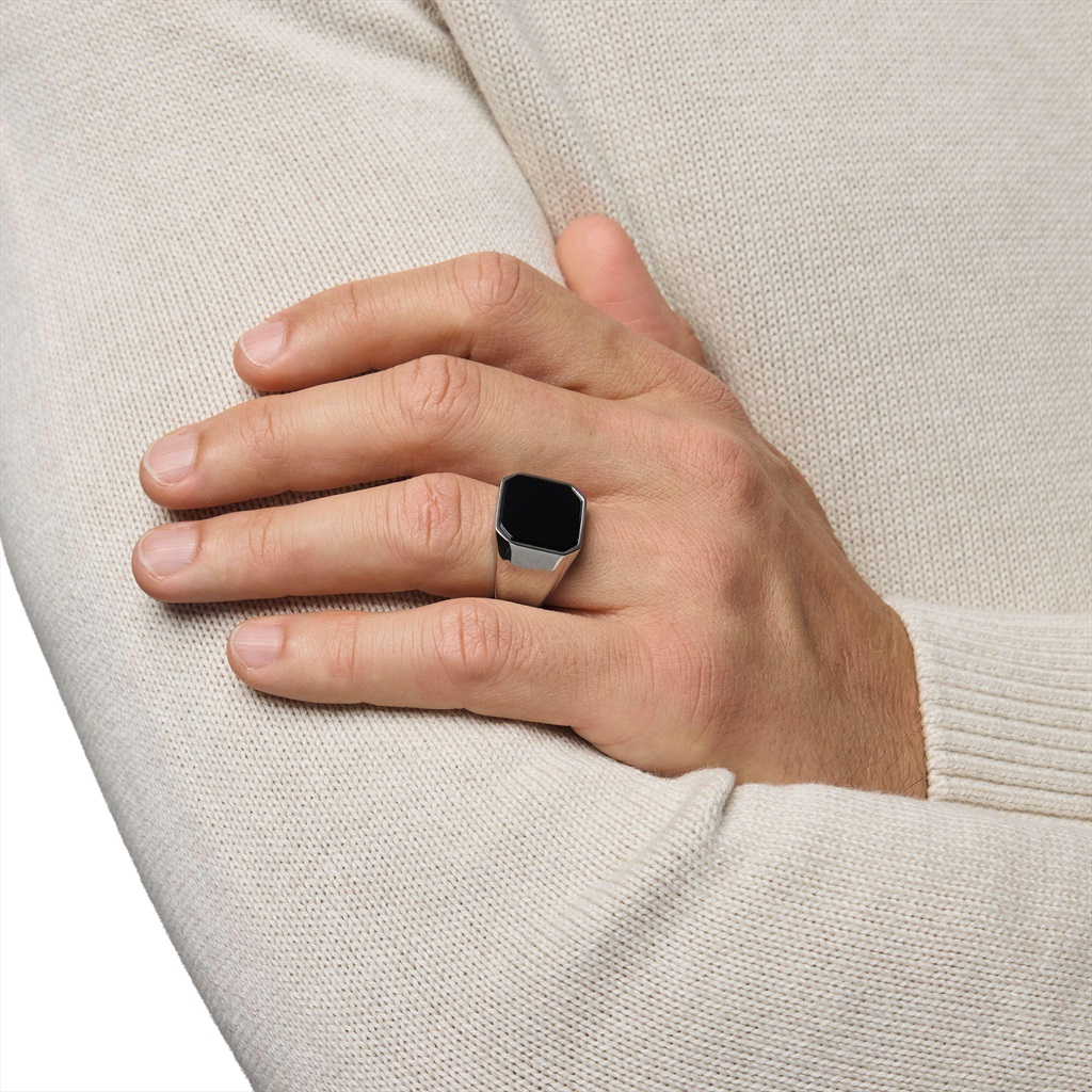 Tom Tailor Herren Siegel-Ring 2101851 2101852 2101853 2101854 Edelstahl mit schwarzem Achat