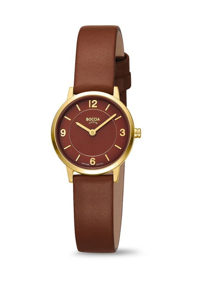 Boccia Damen Armbanduhr Trend 3371-02 Titan goldplattiert Lederband braun