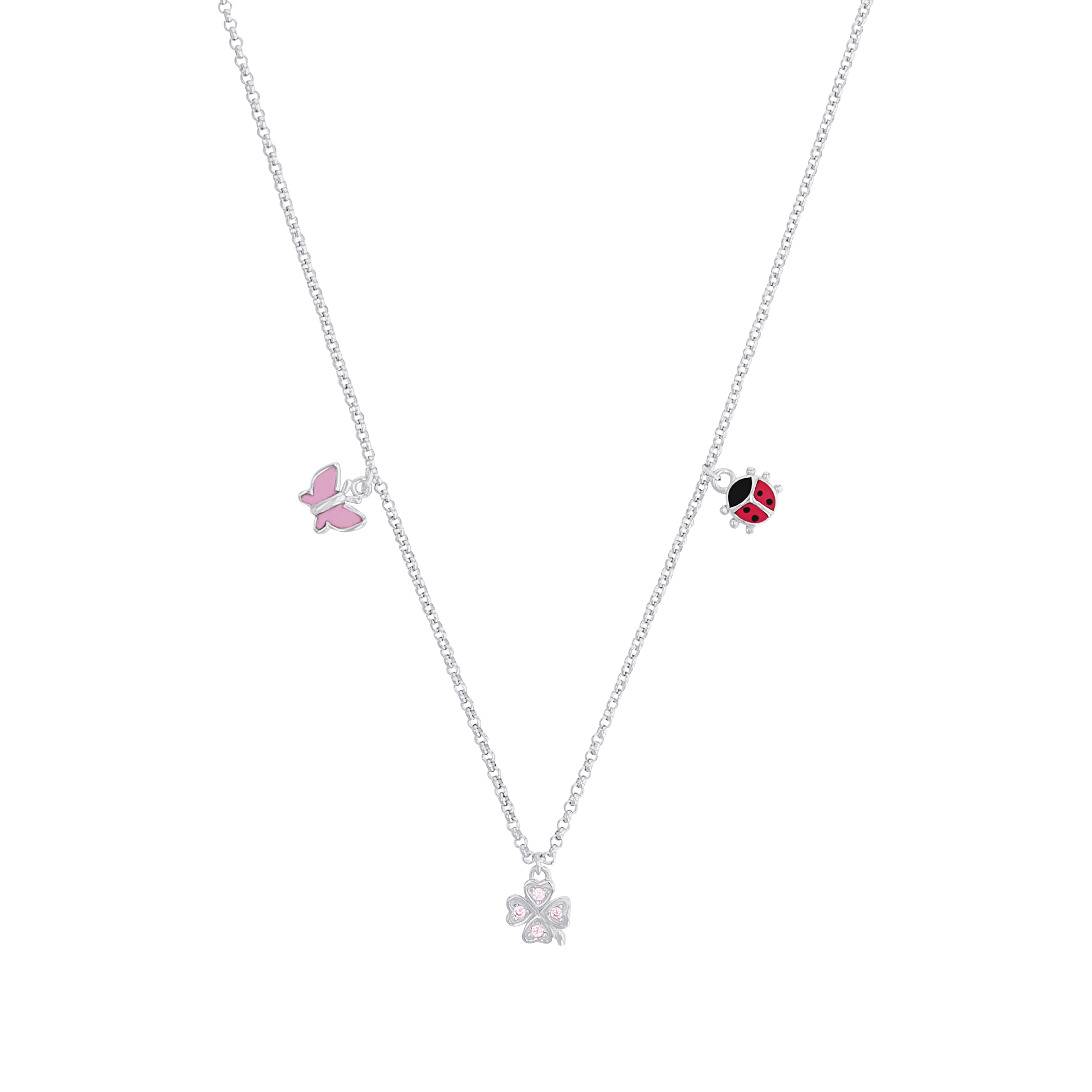 Lillifee Mädchen Halskette 2037943 Silber 925 Anhänger Marienkäfer Schmetterling Kleeblatt