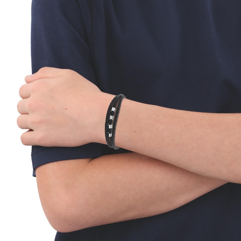 Tom Tailor Jungen Armband 2100612 Leder schwarz und Edelstahl
