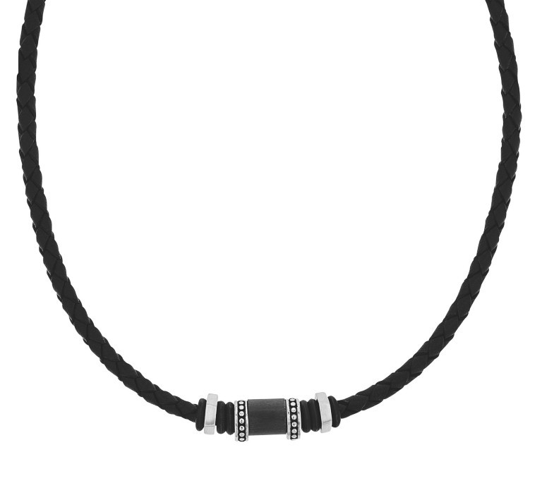 Tom Tailor Herren Halskette 2100700 Leder schwarz Edelstahl grau