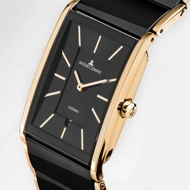 Jacques Lemans Armbanduhr Dublin 1-1939E Edelstahl IP Gold Keramik schwarz