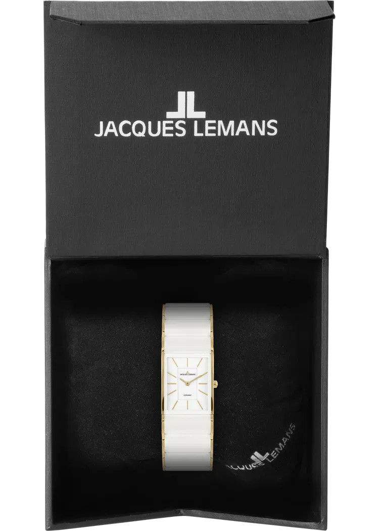 Jacques Lemans Damen Armbanduhr Dublin 1-2214D Edelstahl IP Gold Keramik weiß
