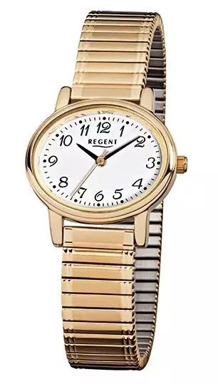 Regent Damen Armbanduhr F-892 Edelstahl gelbgold IP mit Zugband