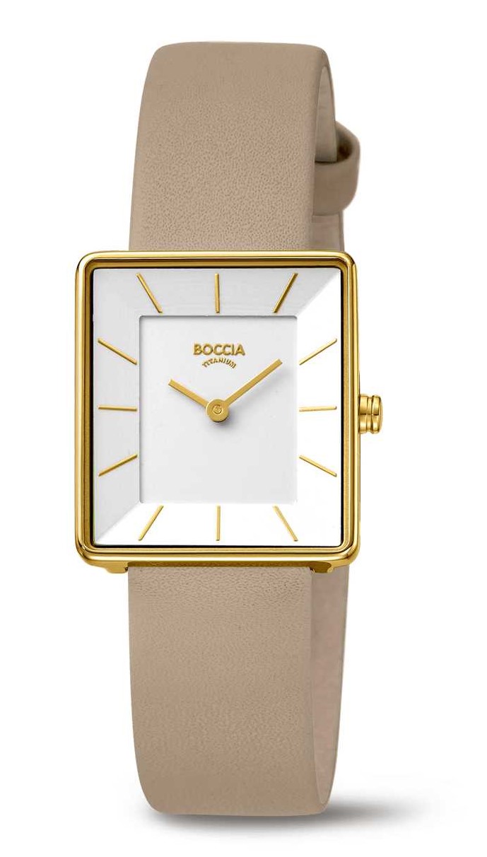 Boccia Damen Armbanduhr Trend 3351-04 Titan gelbgold IP Lederband beige
